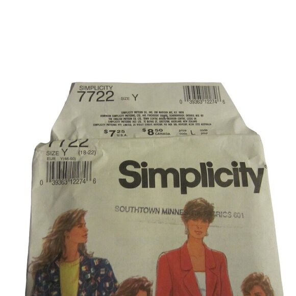 Simplicity Women Vintage Pattern7722 Jacket Y Plus Size 16-22 - Picture 2 of 4